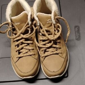 Skechers Tan High-Top Sneakers Suede-Like Material